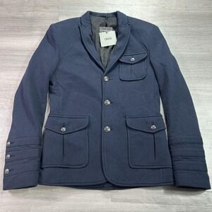 ASOS Blazer Mens 34 Navy Jersey Military Slim Fit Sport Coat Jacket 4 Button